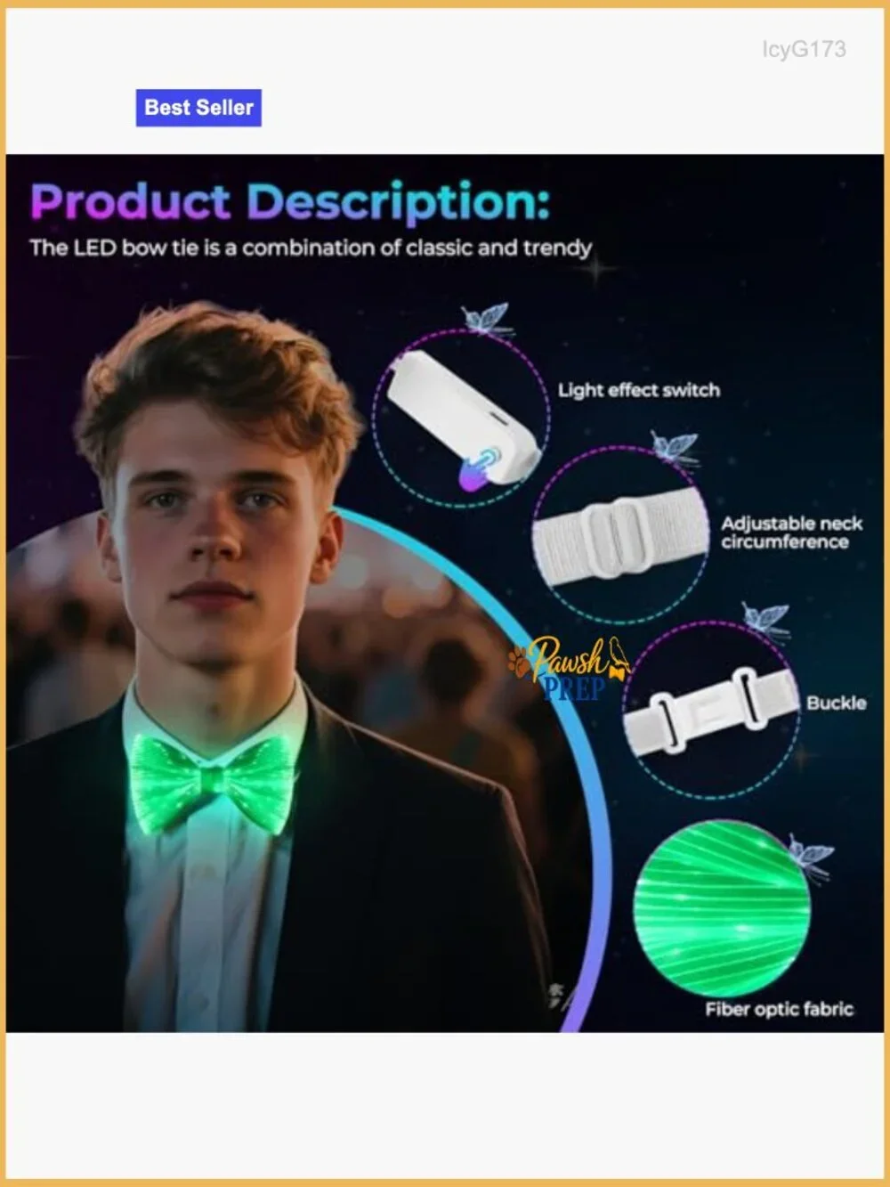LED Bow Tie with 7 Colors, Adjustable Fit, USB Rechargeable for Formal & Party